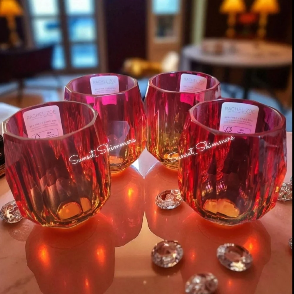 4pc Rachel Zoe Sunset Ombre Acrylic Crystal Tumbler Cup Drink Glass Set NEW